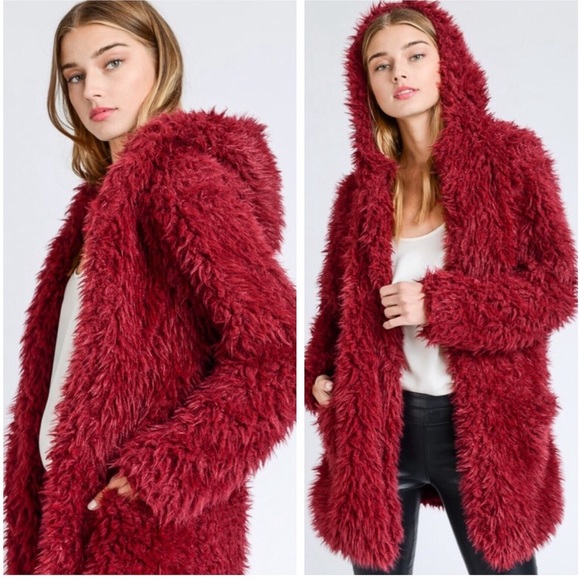 Jackets & Blazers - Red Wine Faux llama Fur Coat. ❤️🔥 Last small!!